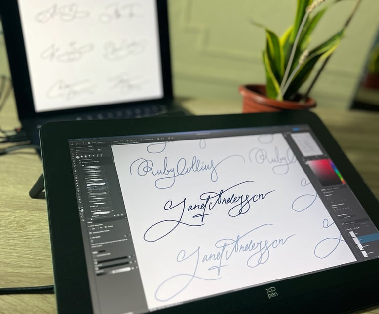The process of signature creation at the desk of head calligrapher