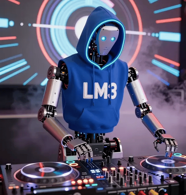 Robotic DJ jamming to music being played.