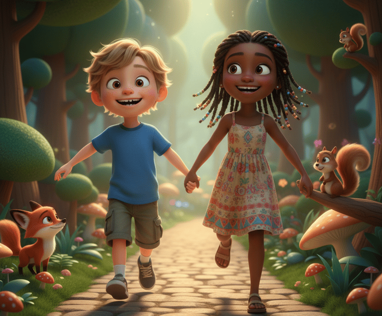 due giovani corrono assieme felici