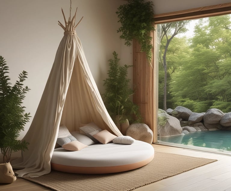 Arranged Scrabble tiles spell out the word 'THERAPY' on a white surface. Bright green leaves frame the image, with a plant pot in the background contributing an organic and serene aesthetic.