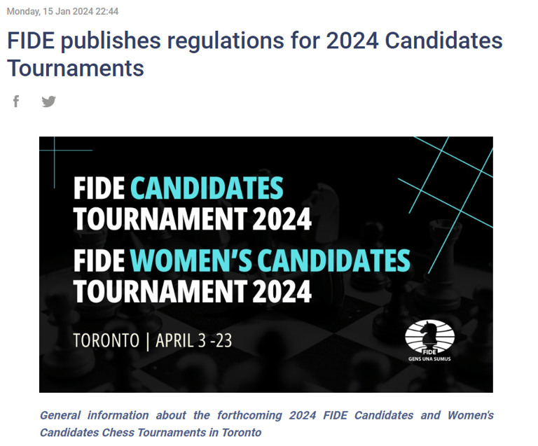 FIDE publishes regulations for 2024 Candidates Chess Tournaments. FIDE Chess.