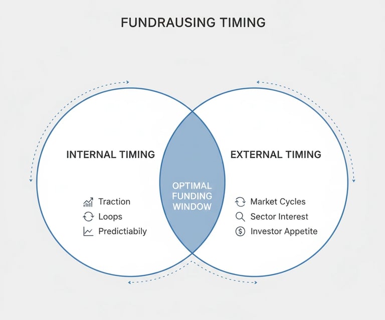 Diagram illustrating the intersection of internal and external fundraising timing factors.