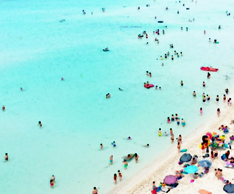 a beach with people on the beach