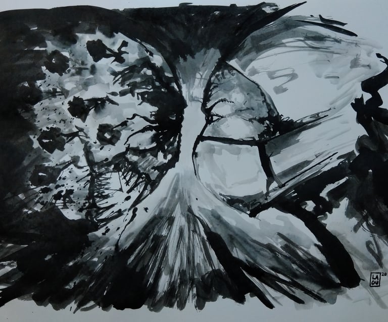 a black and white drawing of a nurse fighting against covid