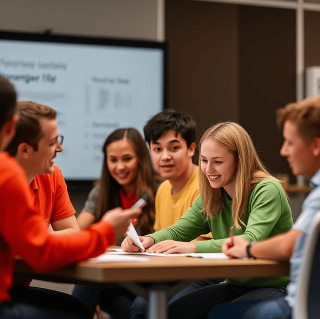 a group of students sitting at a table for analysing the market