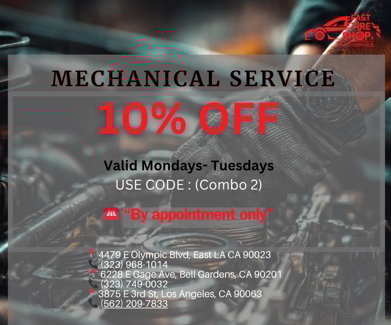 Mechanical service discount in Los Angeles at Fast Tire Shop, offering 10 percent off auto repair 