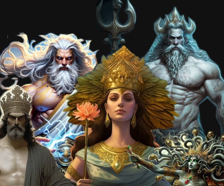 Collage of Greek mythology deities