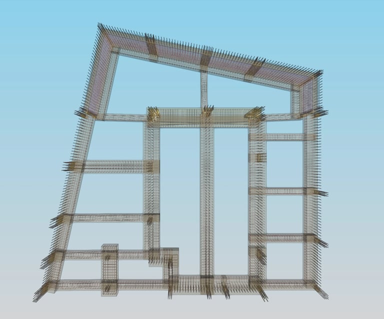 Projeto de Estabilidade. Vista 3D das armaduras da Fundação.