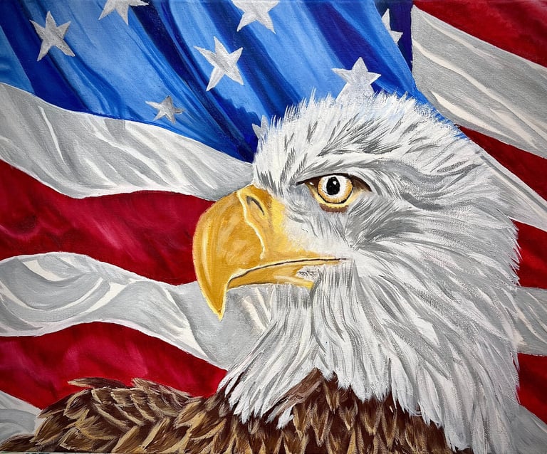 a painting of a bald eagle and flag
