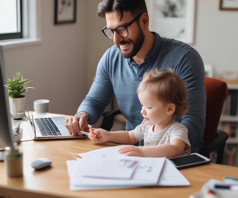 A focused entrepreneur working on a laptop with analytics charts displayed on the screen in a sleek home office.