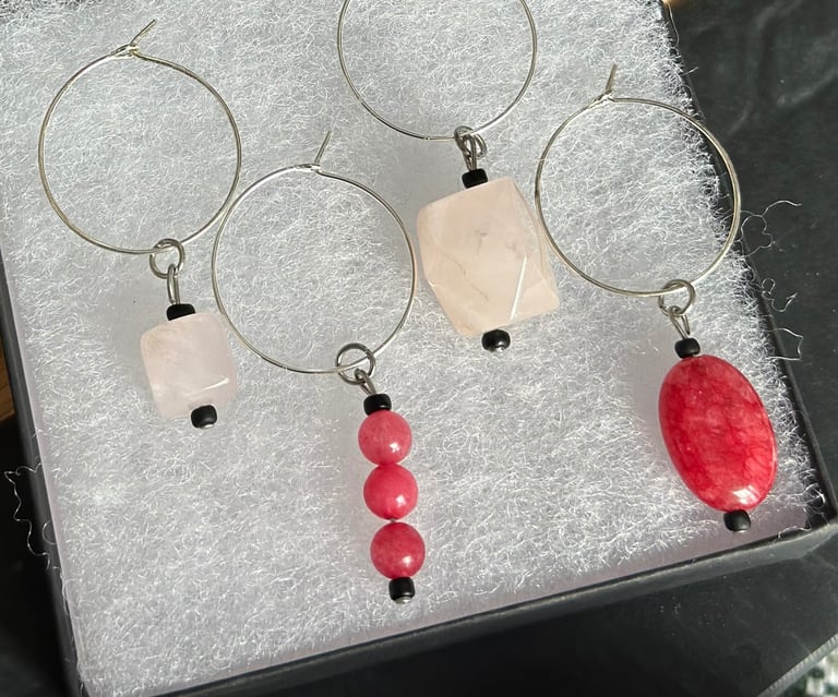 Rosevale Accessories natural gemstone wine charms in pink hues