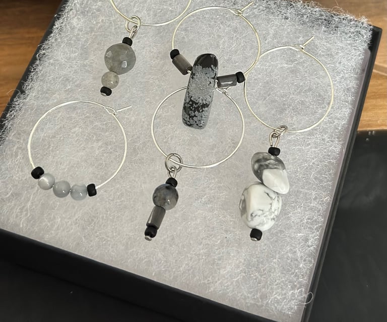 Rosevale Accessories natural gemstone wine charms in grey hues