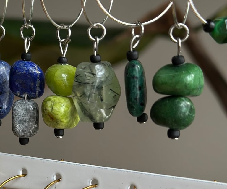 Rosevale Accessories natural gemstone wine charms in green hues