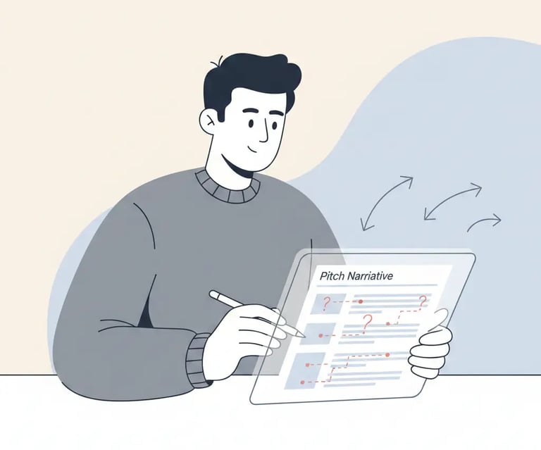 Investor identifying gaps in founder storytelling that signal missing reasoning or hidden risk.