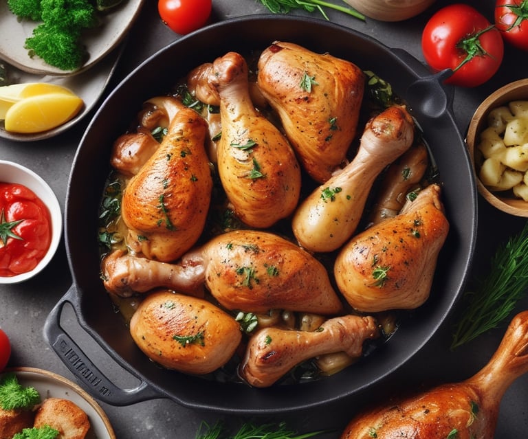 Close-up of fresh, marbled beef cuts on a dark slate board with herbs.