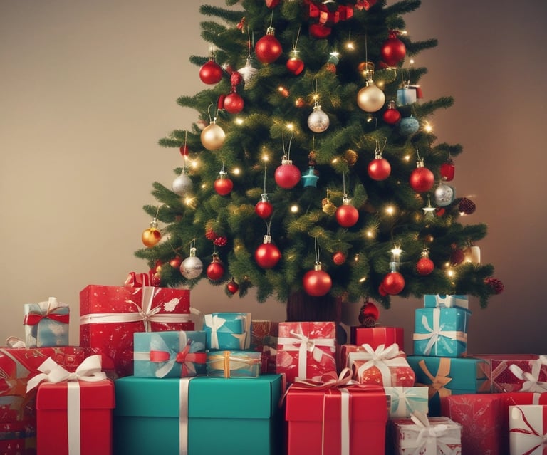 Colorful Christmas ornaments and cozy holiday decorations on a mantel.