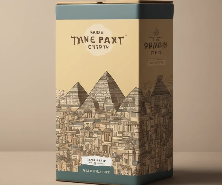 A beige paper package with vertical brown panels on either side, featuring text in Chinese and English. The front includes an illustration of scattered beans and specific details indicating a type of tea.