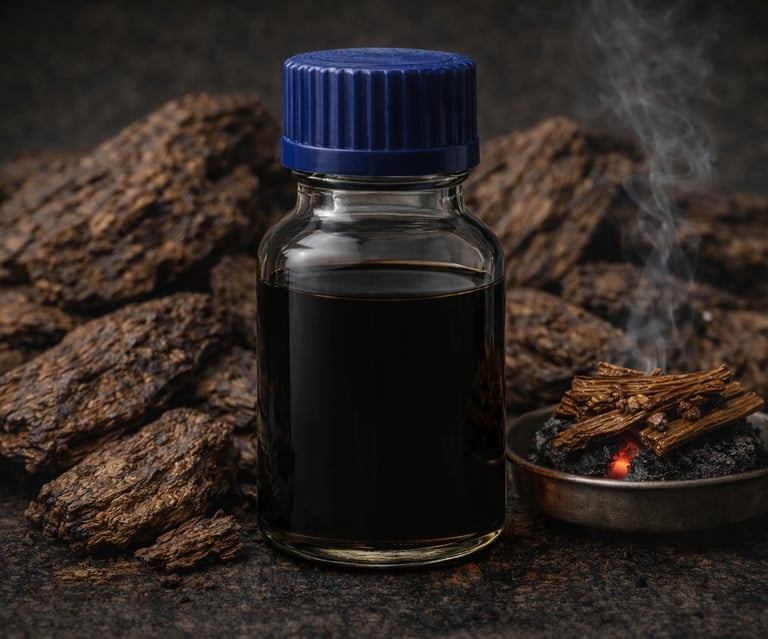 Pure oud oil extracted from resinous agarwood, small-batch artisanal fragrance oil