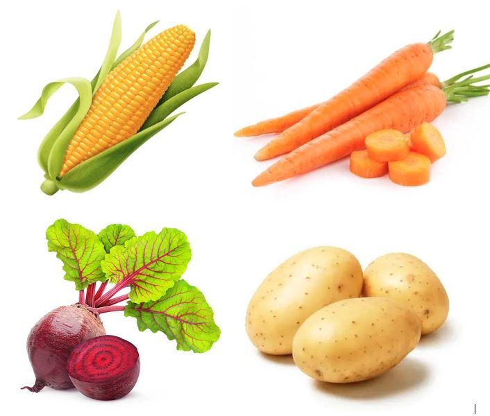 a variety of vegetables and sugary vegetables on a white background