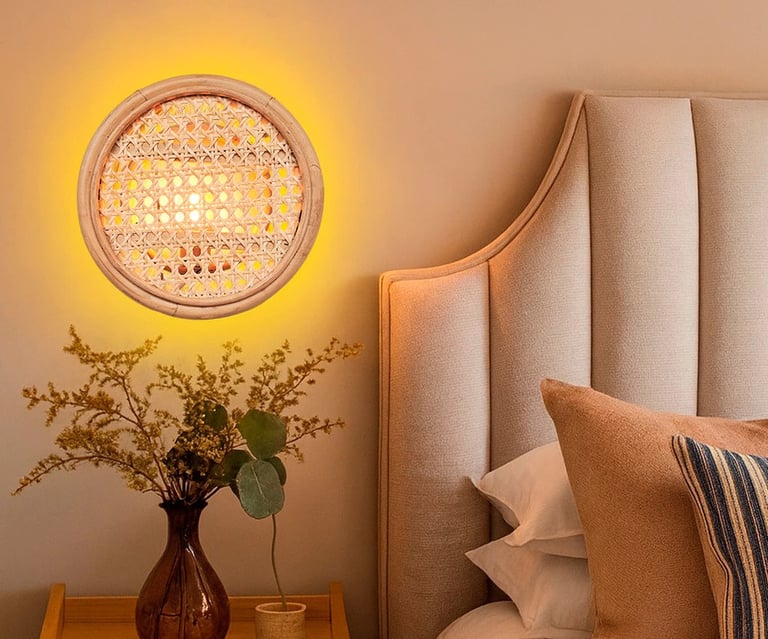 Luminária Arandela Fibra Natural Rattan Palha Indiana 