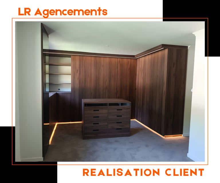Dressing sur mesure InIpso portes battantes led tiroirs franche comté Besançon LR Agencements