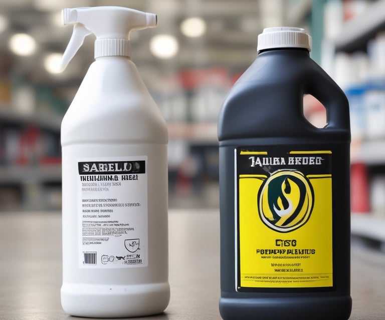 Close-up of vibrant industrial chemical containers neatly arranged on shelves.