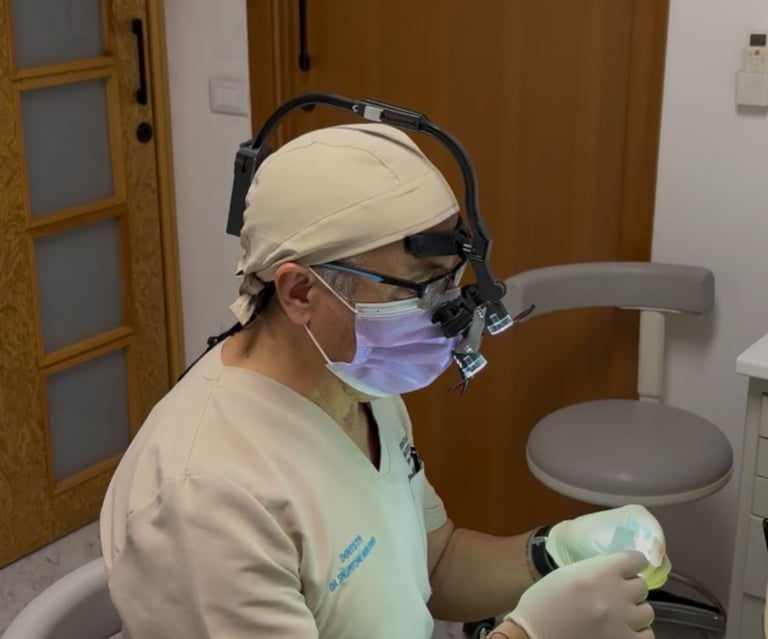 Dr. Salvatore Maugeri mentre esegue una visita odontoiatrica in studio a Catania