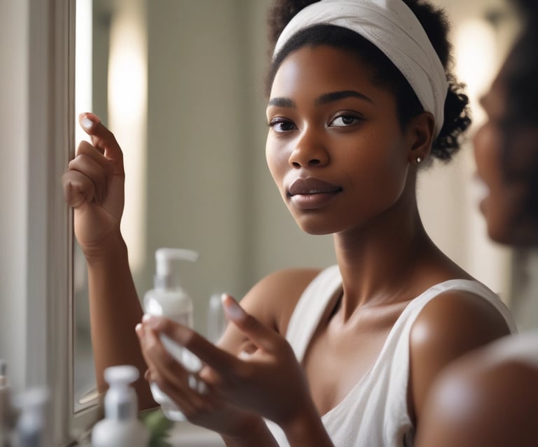 A close-up of a luxurious, creamy body lotion being gently applied to a woman's arm, highlighting smooth, glowing skin.