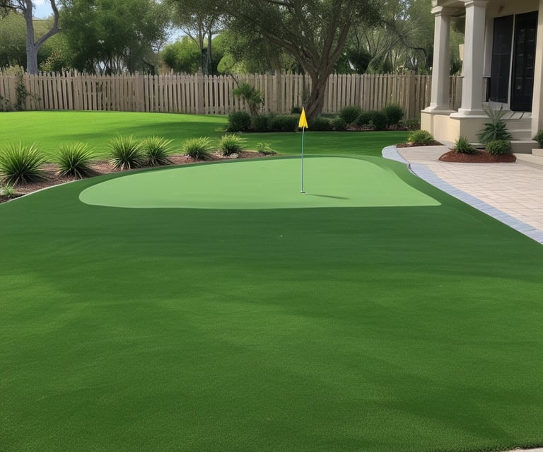 artificial turf putting green in a backyard