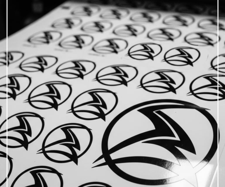 a wide format printer printing Solid Black 01 Art Logo stickers large screen