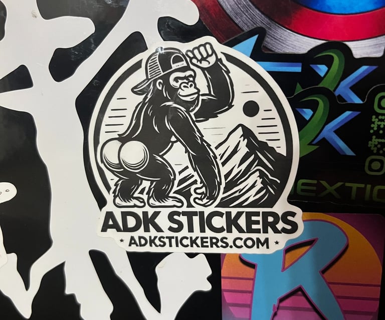 a sticker of stickers on a refrigerator with ADKstickers.com sticker logo