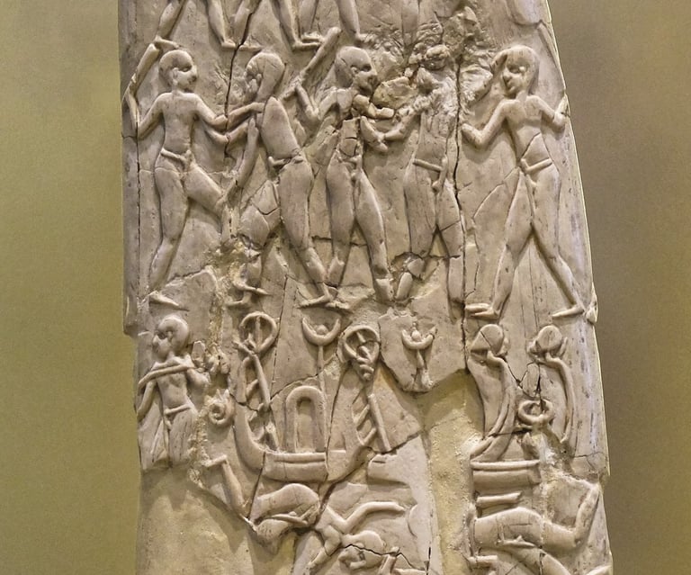 Viser et Elfenben skaft til en Gebel el-Arak kniv som ble laget 3450 BC