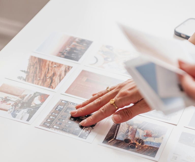 a person holding personal photographs in their hand doing a choice