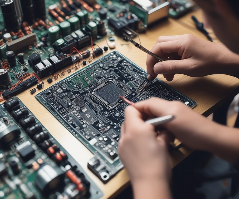 Two people wearing protective gear, including helmets, are working with welding equipment. They are surrounded by various tools and large gas cylinders on carts, likely for industrial use. The setting appears to be an industrial workshop with metal structures and a parked van in the background.