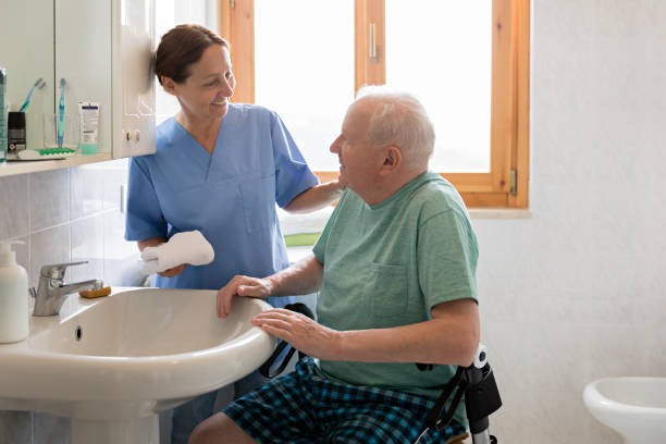 Occupational therapy: helping improve patient's independence with hygiene/grooming tasks.