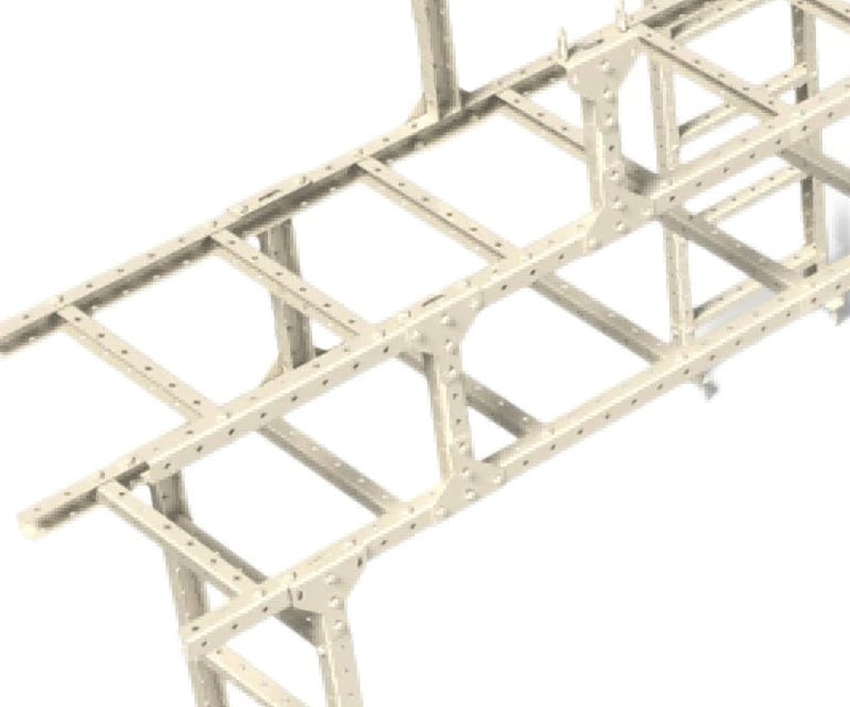 una estructura de metal con una escalera de cable