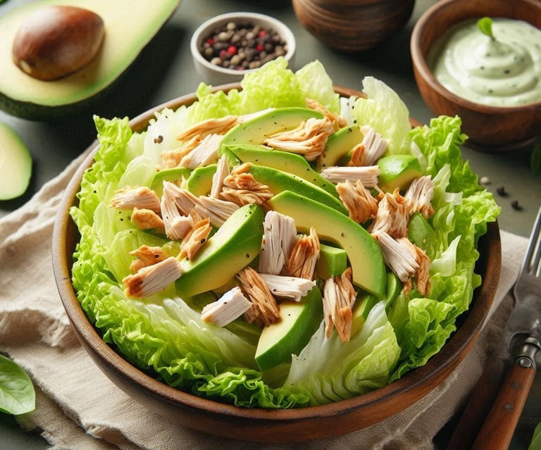 Salada de Alface Americana com Frango Desfiado e Abacate da VidaFit&Receitas  Delicie-se com uma exp