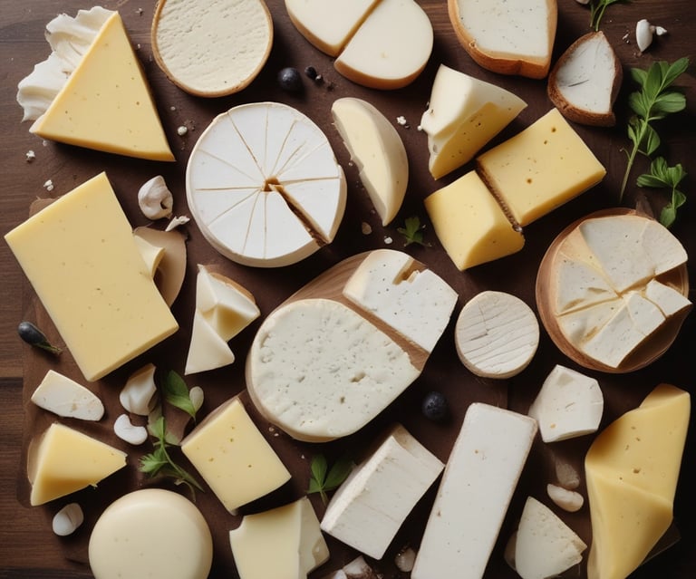 A selection of delicious artisanal cheeses and sausages.