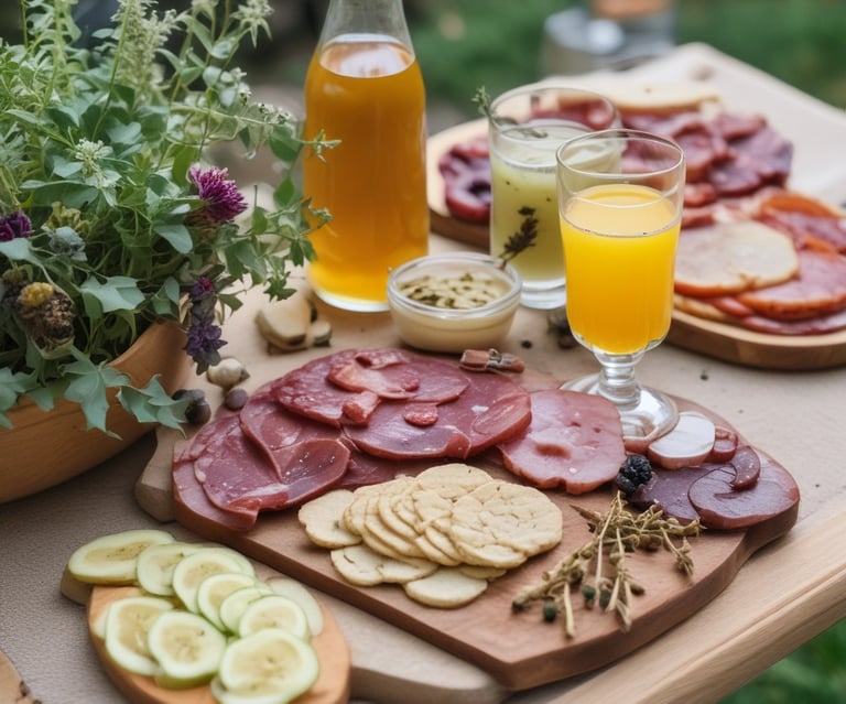 A person applies oil to their forearm using a dropper, with small bottles of oil and a lit candle placed on a rustic wooden table. Nearby are soft purple flowers, contributing to a calm and soothing ambiance.