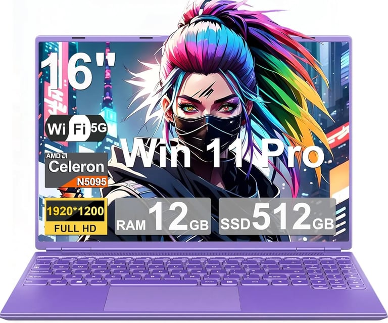 NOTODD N600-Morado Ordenador Portátil 16 Pulgadas Celeron N5095