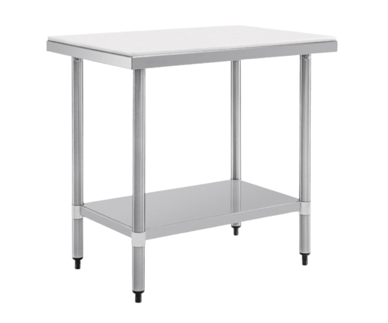 Prep table with an Integrated Chopping Board top and a lower stainless steel shelf.