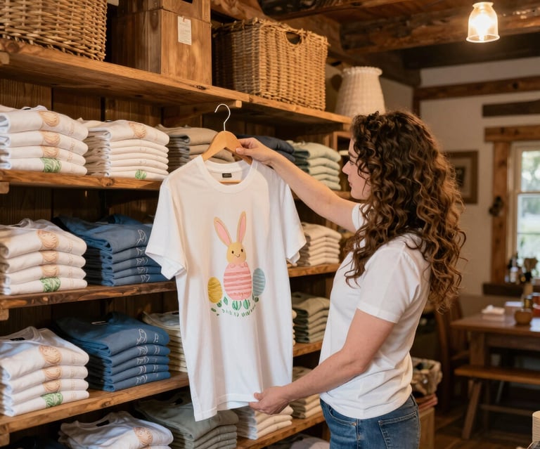 Close-up of a vintage-style t-shirt with a rustic farm truck print on a weathered wooden background.