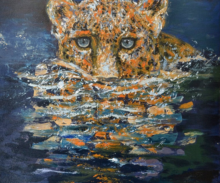 a painting of a jaguar in the water