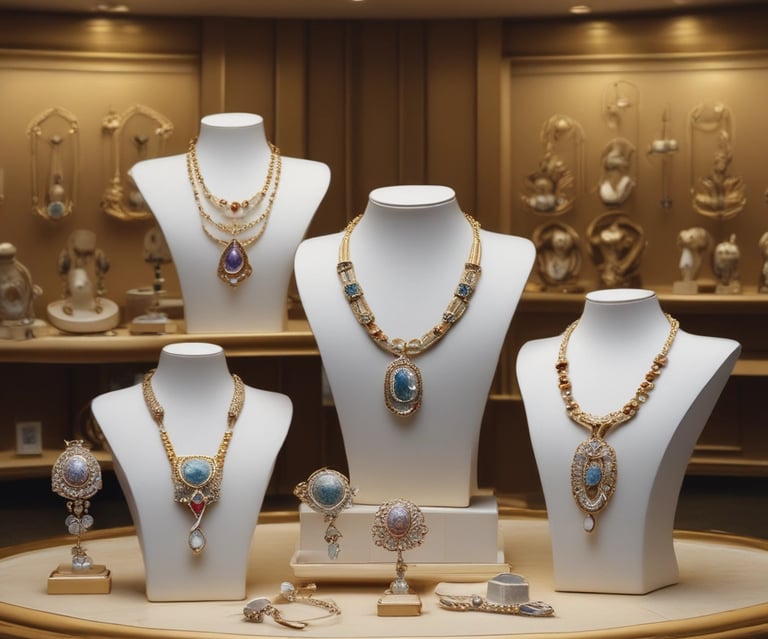 An elegant assortment of jewelry pieces on a sleek surface.