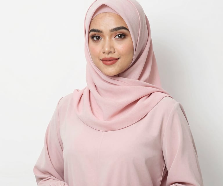 Delicate hijabs and khimars arranged artfully with gentle folds and subtle textures.