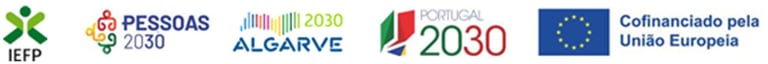 Logos for IEFP, Pessoas 2030, Algarve 2030, and Portugal 2030 co-financed by the European Union.