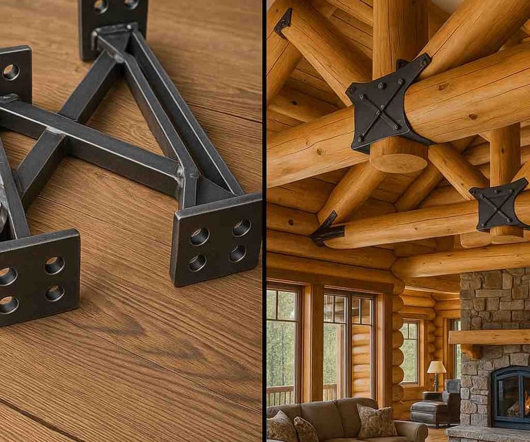 Custom metal fabricated log home beam supports, Missoula county