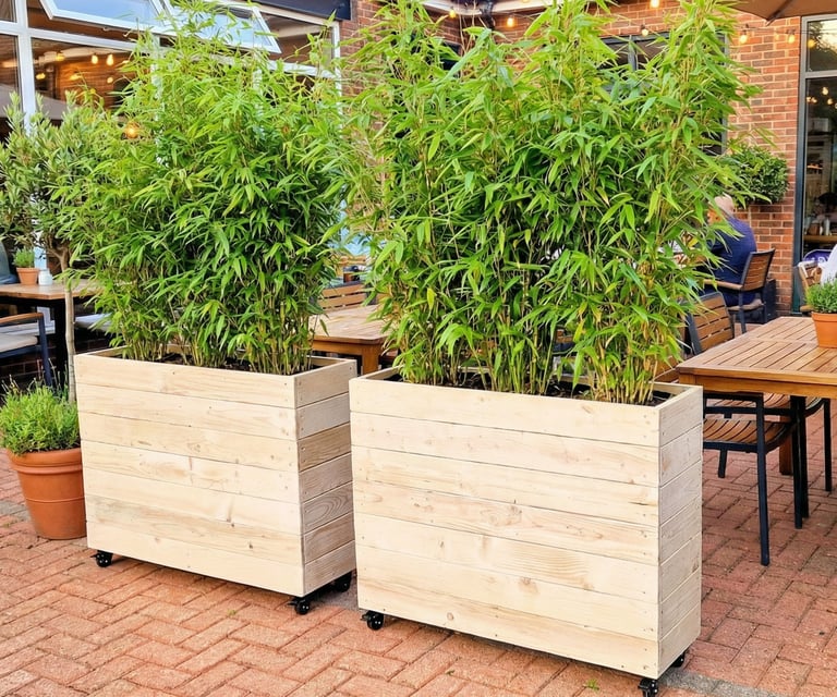 large restaurant planter made from wood bespoke size high quality tall narrow planter box for natural and fake plants