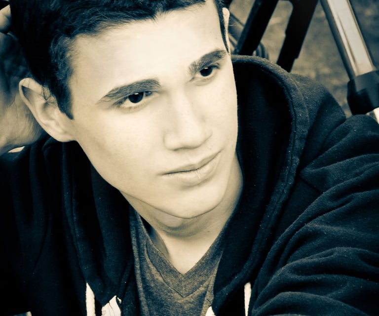 a man in a black and white photo