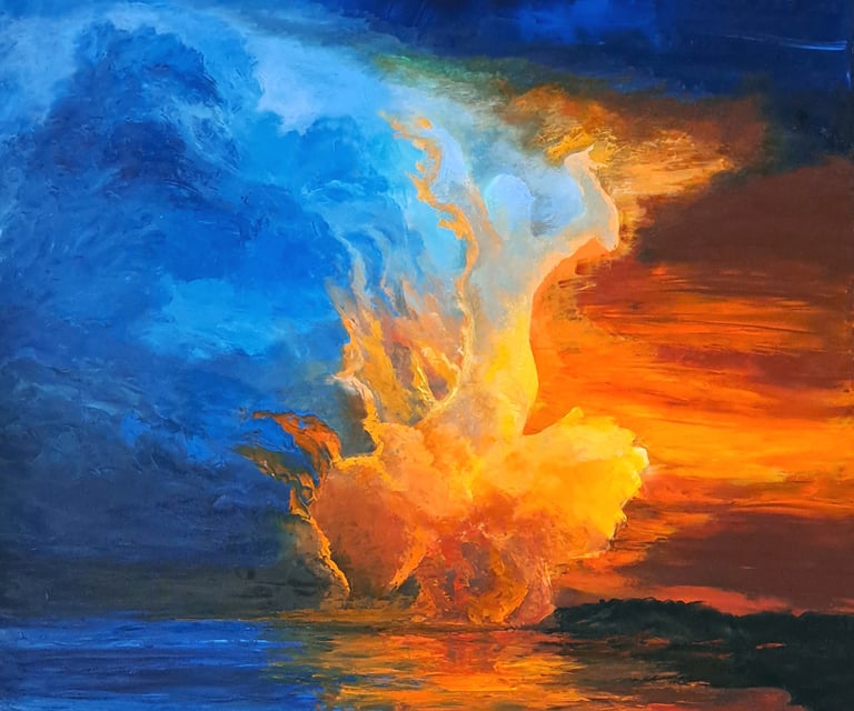 Abstract cloud painting palette knife oil on canvas by Tom Lueke.